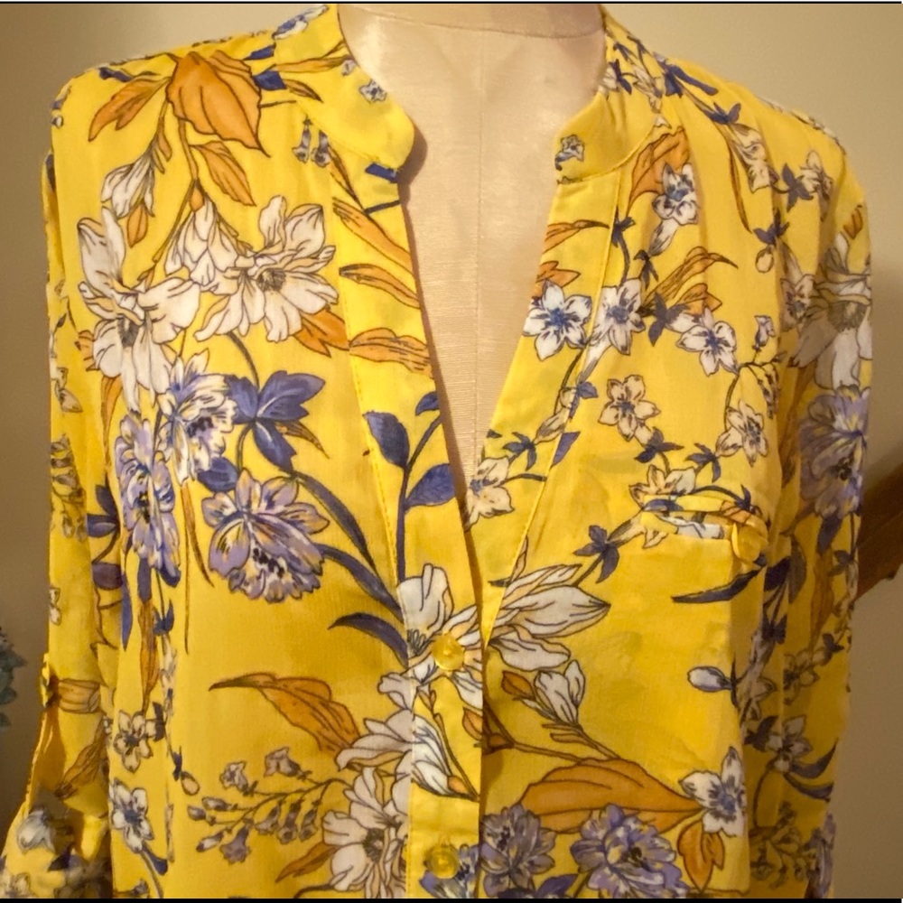 Kut From The Kloth Yellow Sheer Floral Blouse New